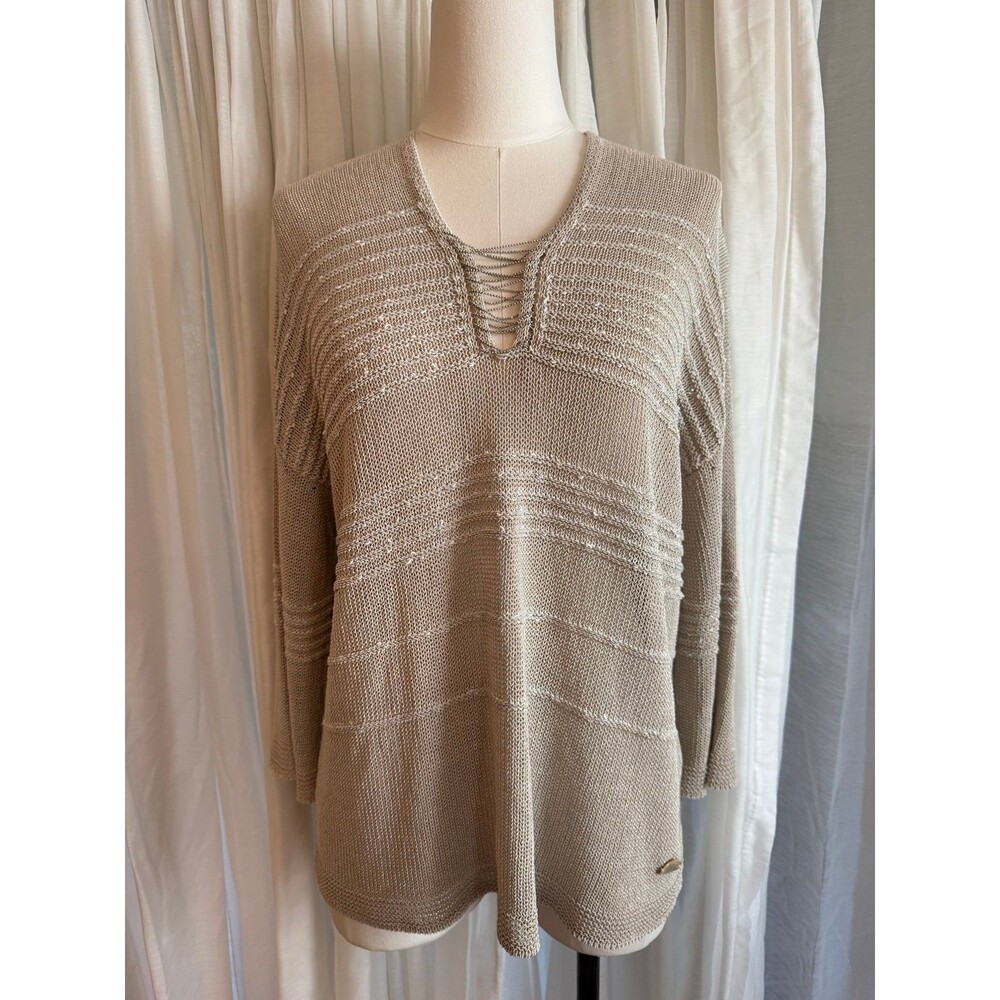 CINZIA CALDI Women's Beige Knit V-Neck Top Made in Italy Size L (Bx 6)